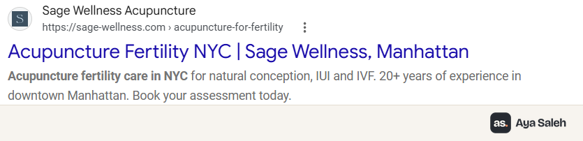 Google result for sage fertility: Acupuncture Fertility NYC, Sage Wellness, Manhattan